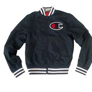 Vintage Champion Bomber Varsity Jacket Size XS Embroidered Logo Black White MY23